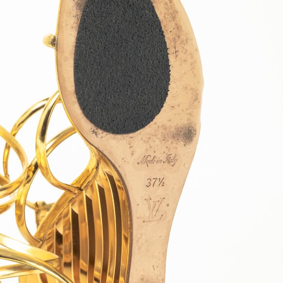 Louis Vuitton Lime Wedge Gold Leather Stepped-Heel Sandals - Picture 5 of 11